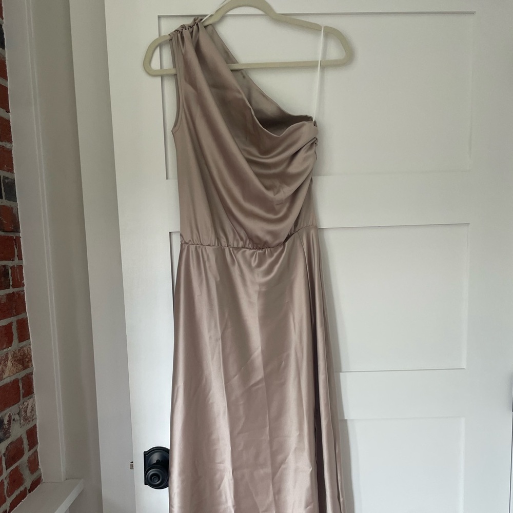 Renee C Satin one shoulder midi dress